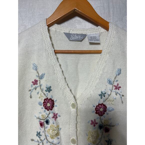VTG Blair Vest XL Cream Embroidered Floral Crochet Detail Granny Cottage - Picture 4 of 10